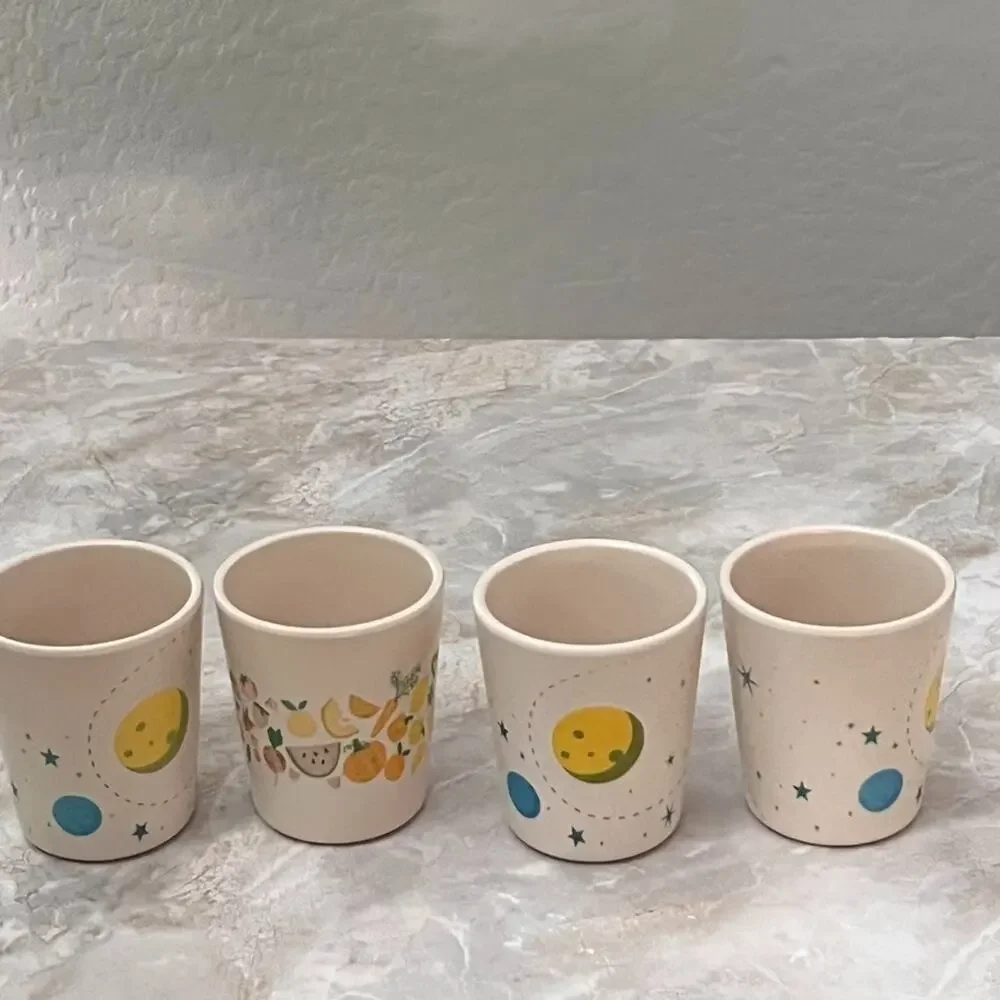 Pillowfort Kids Melamine Cups Set of 4 BPA Free Space and Fruit Pattern